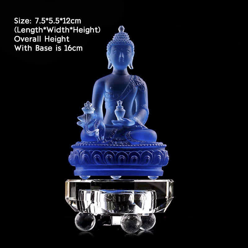 Nimara Ritual Medicine Buddha Handmade Liuli Crystal Art Piece Compassion Statue Home Office Offering Decoration