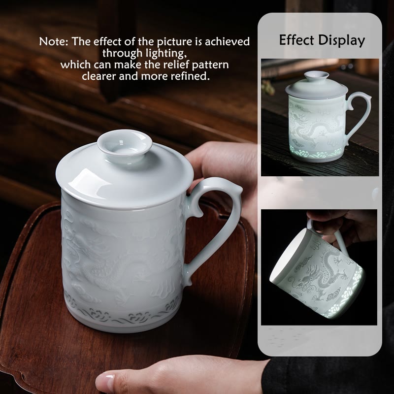 Nimara Ritual Jingdezhen Linglong Porcelain Auspicious Dragon Phoenix Boat Smooth Sailing Ceramic Teacup Office Tea Cups 420ml