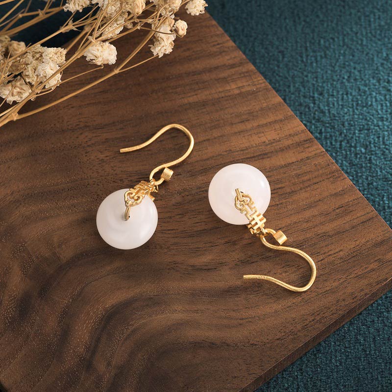 Nimara Ritual White Jade Double Happiness Fortune Earrings