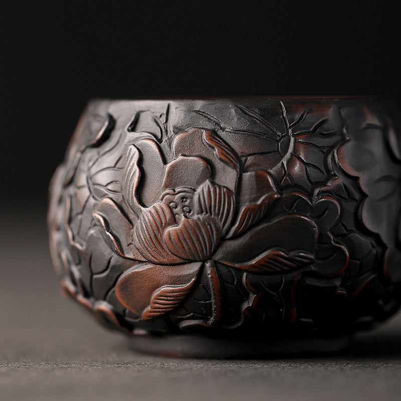 Nimara Ritual Lotus Leaf Flower Landscape Dragon Bamboo Ceramic Teacup Kung Fu Tea Cup Bowl