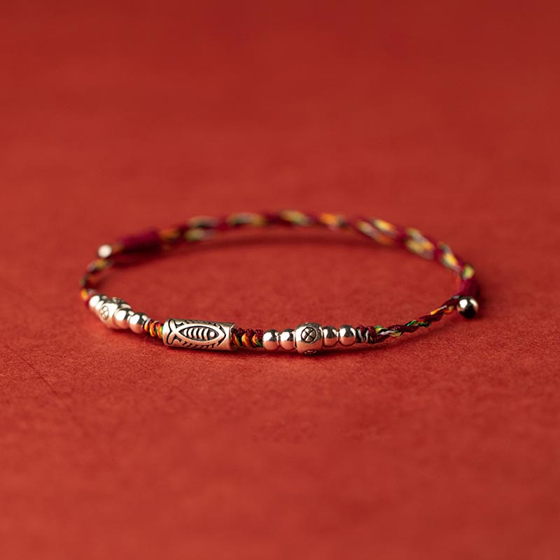 Nimara Ritual 925 Sterling Silver Luck Koi Fish Braided Colorful String Bracelet Anklet
