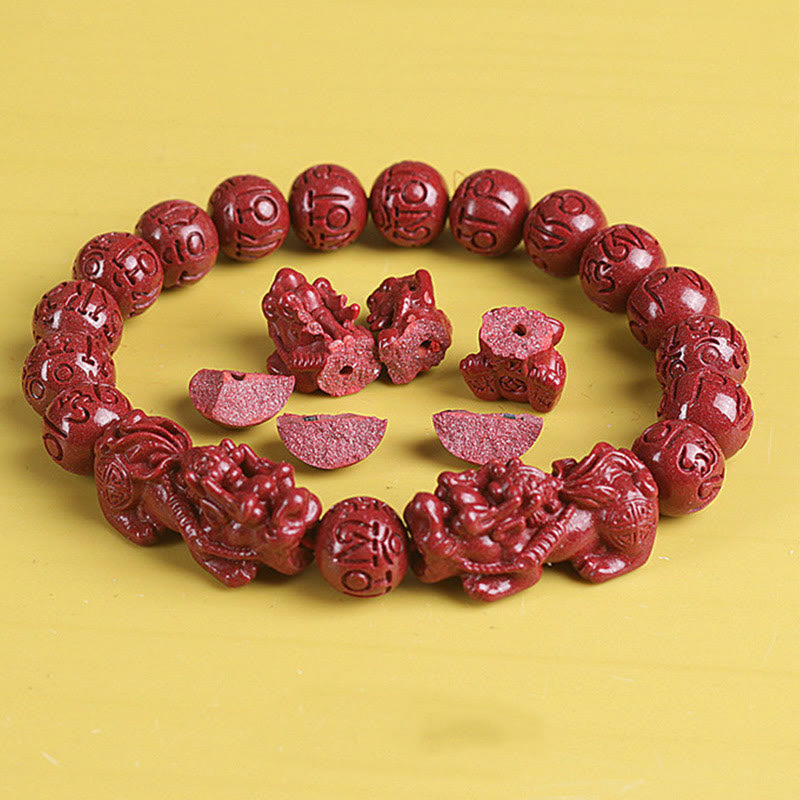 Nimara Ritual Natural Double PiXiu Cinnabar Om Mani Padme Hum Wealth Luck Bead Bracelet