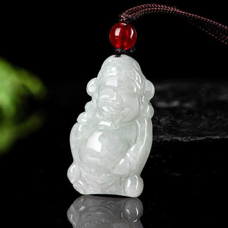 Nimara Ritual Natural Jade Chinese God of Wealth Caishen Ingot Luck Necklace Pendant