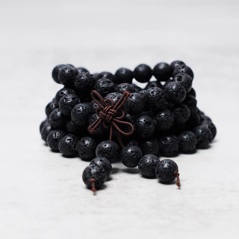 Nimara Ritual 108 Natural Lava Rock Beads Prayer Mala Bracelet Necklace