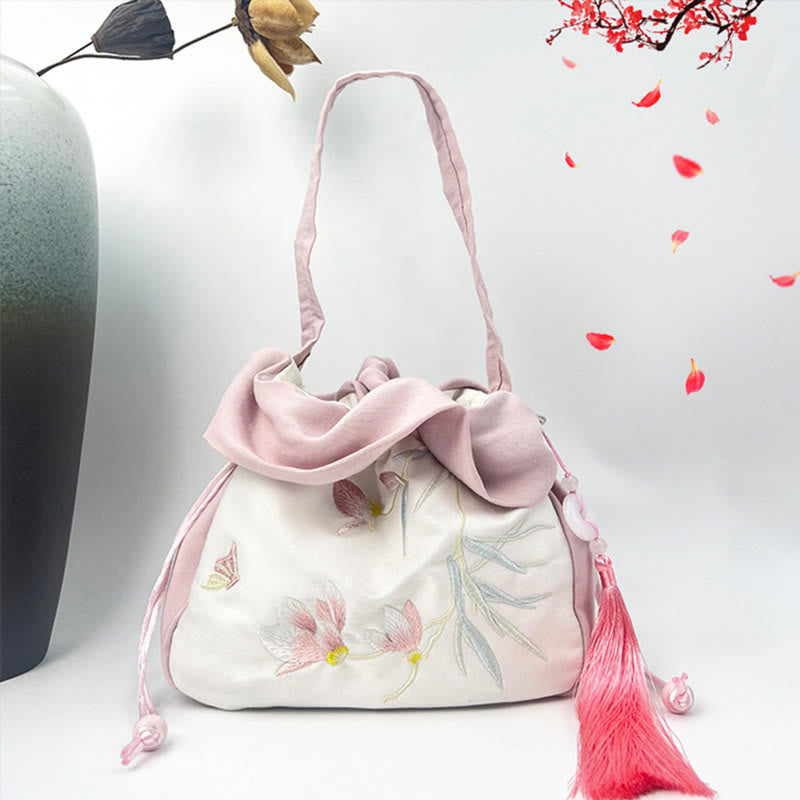 Nimara Ritual Suzhou Embroidery Camellia Magnolia Peony Lotus Silk Tote Crossbody Bag Shoulder Bag Handbag