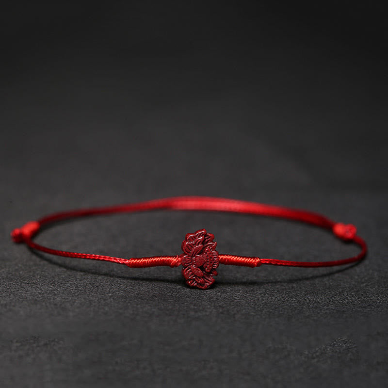 Nimara Ritual Handmade Plum Blossom Four Leaf Clover PiXiu Lotus Koi Fish Cinnabar Blessing Braid Bracelet