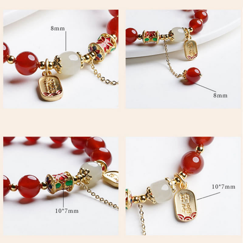 Nimara Ritual Natural Red Agate Hetian Jade Fu Character Confidence Charm Bracelet
