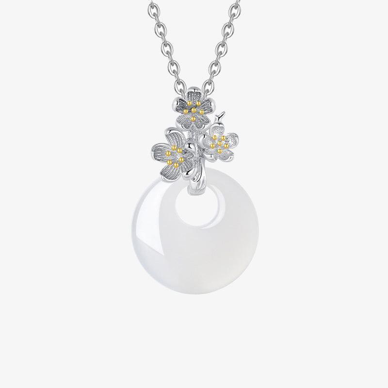 Nimara Ritual 925 Sterling Silver Round Chalcedony Twelve Months Flower Harmony Necklace Pendant