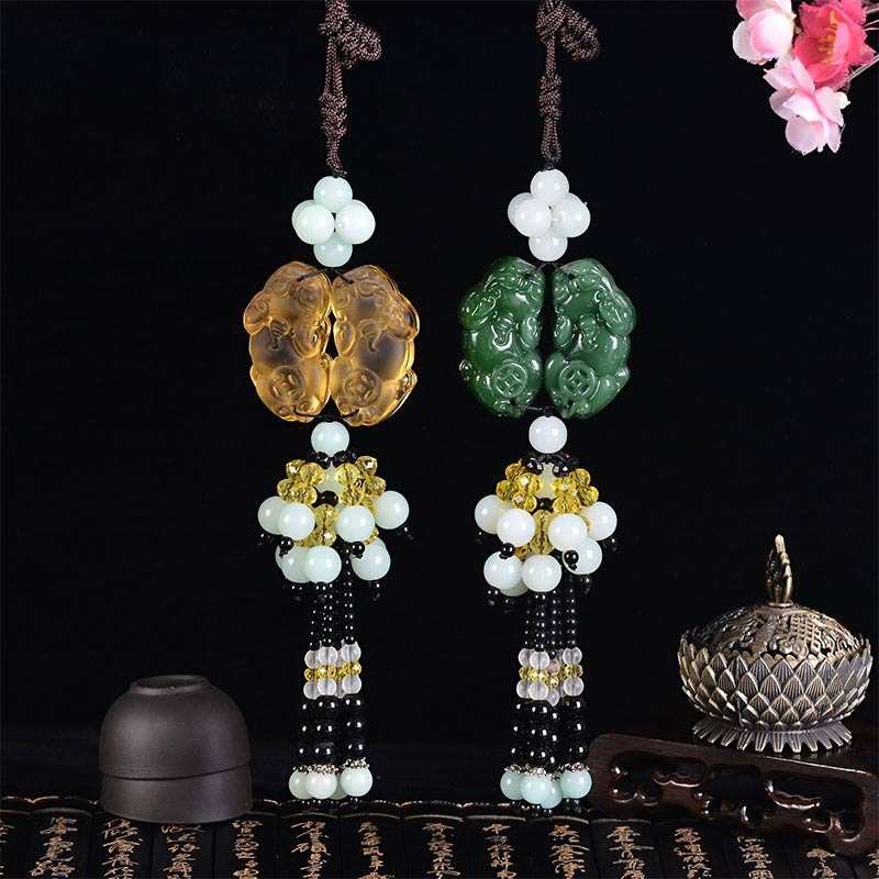 Nimara Ritual FengShui Jade PiXiu Harmony Car Pendant Decoration