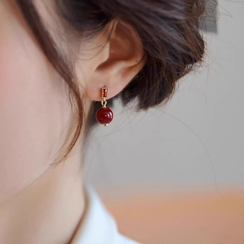 Nimara Ritual 925 Sterling Silver Posts 14K Gold Filled Cinnabar Bead Zircon Calm Earrings