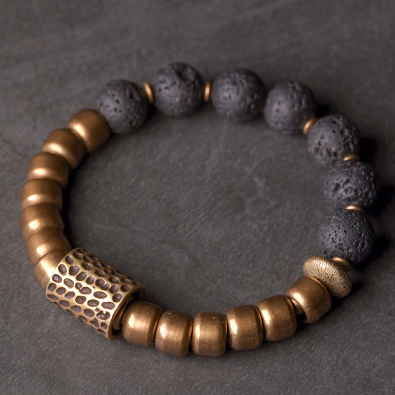 Nimara Ritual Lava Rock Stone Rainbow Obsidian Brass Support Healing Bracelet