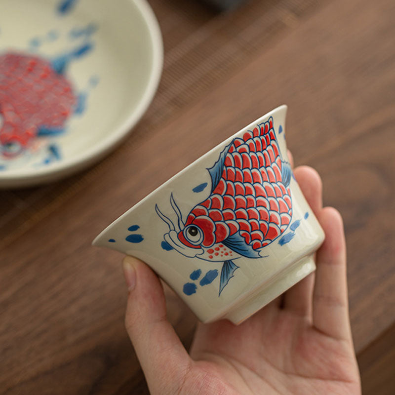 Nimara Ritual Koi Fish Arowana Ceramic Gaiwan Sancai Teacup Kung Fu Tea Cup With Lid 130ml