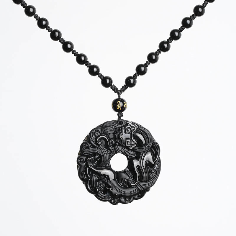 Nimara Ritual Natural Black Obsidian Peace Buckle Pixiu Purification Necklace Pendant