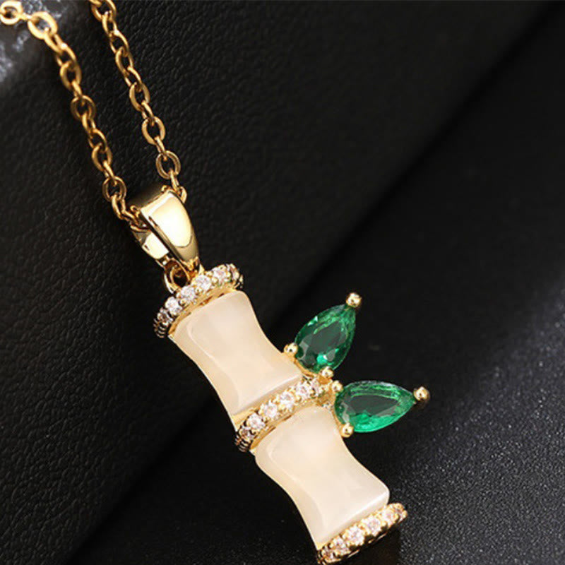 Nimara Ritual 18K Gold Plated Chalcedony Bamboo Rhinestones Harmony Necklace Pendant