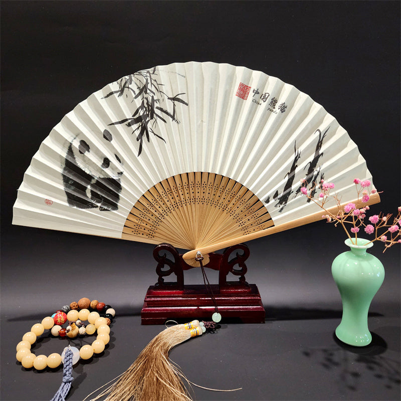 Nimara Ritual A Panorama Of Rivers And Mountains Cranes Orchid Flower Paper Bamboo Handheld Silk Bamboo Folding Fan 22cm