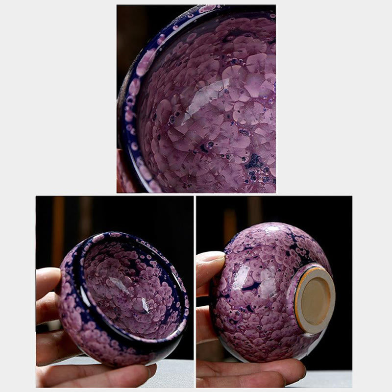 Nimara Ritual Colorful Iris Flowers Chinese Jianzhan Kiln Change Porcelain Teacup Tenmoku Kung Fu Tea Cup
