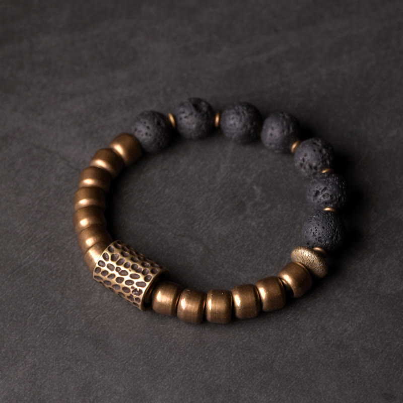 Nimara Ritual Lava Rock Stone Rainbow Obsidian Brass Support Healing Bracelet