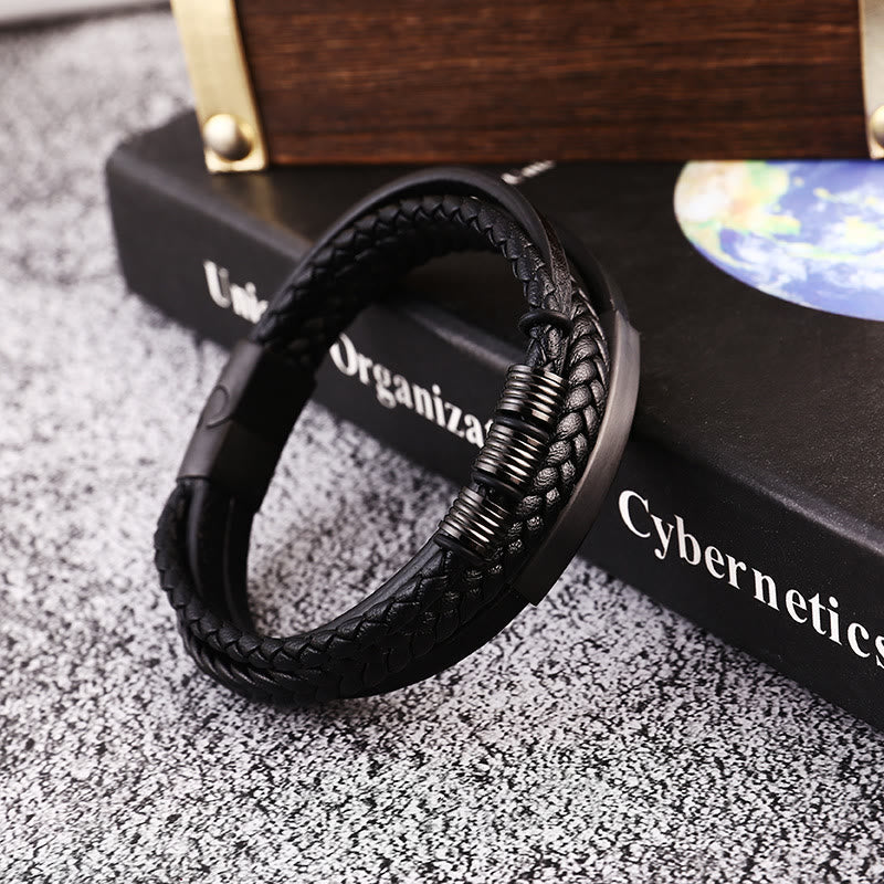 Nimara Ritual Leather Multi-Layer Titanium Steel Balance Braided Magnetic Buckle Bracelet