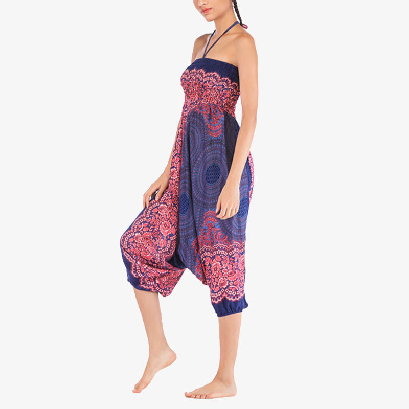 Nimara Ritual Two Style Wear Round Geometric Pattern Loose Smocked Harem Trousers Jumpsuit High Waist Women's Yoga Pants