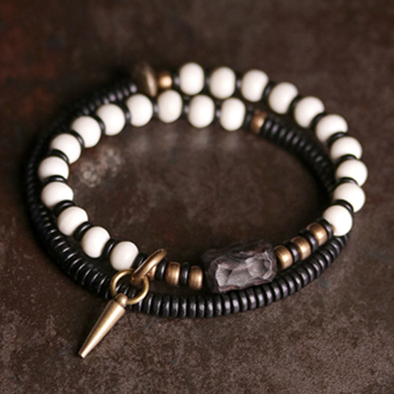 Nimara Ritual Bone Beads Ebony Wood Copper Strength Couple Bracelet
