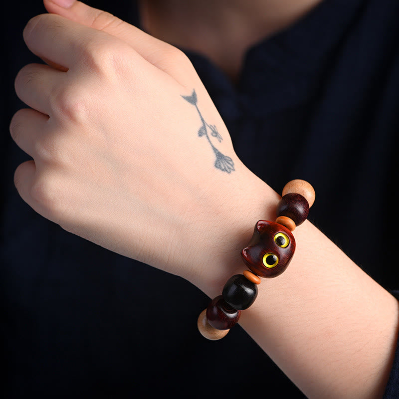 Release Mood Red Sandalwood Ebony Wood Cute Cat Calm Bracelet