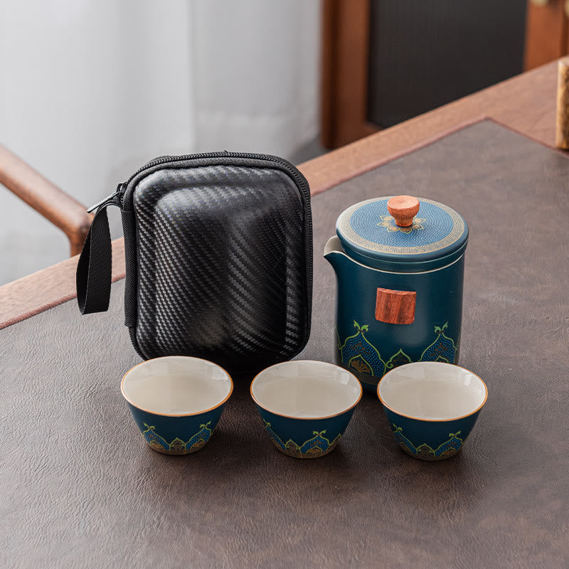 Nimara Ritual Flower Chinese Gongfu Ceramic Teapot Portable Outdoor Travel Tea Set Bag
