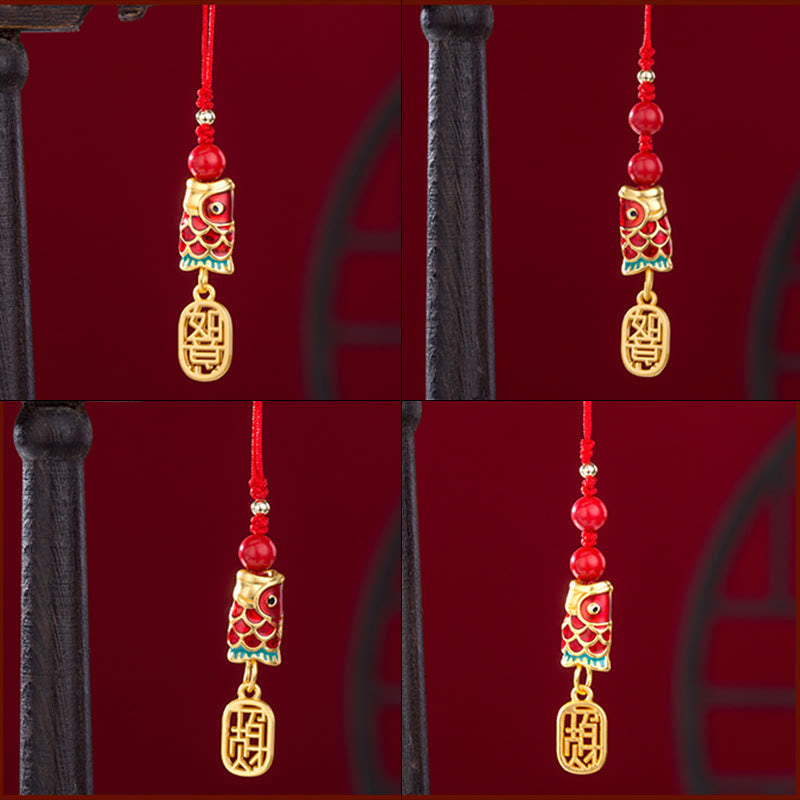 Nimara Ritual Koi Fish Cinnabar Attracting Wealth Wish Ruyi Charm Luck Phone Hanging Decoration