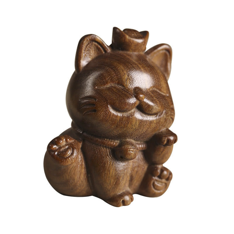 Nimara Ritual Mini Green Sandalwood Ingot Lucky Cat Carved Peace Desk Decorations