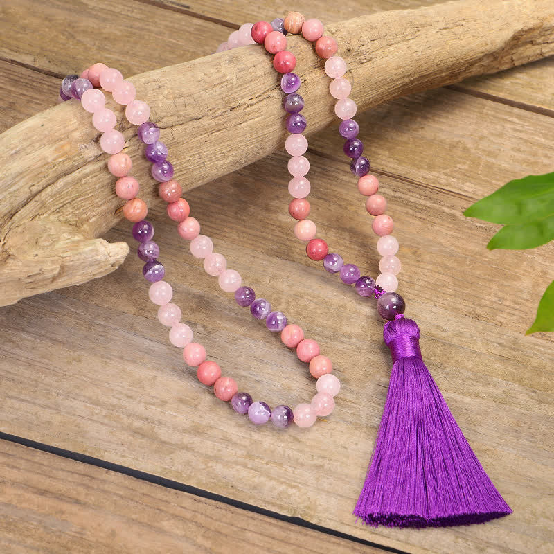 Nimara Ritual 108 Mala Beads Amethyst Rose Quartz Spiritual Healing Tassel Bracelet