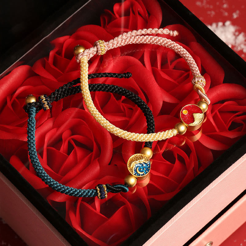 Nimara Ritual Handmade Mountain and Sea Engraved Luck Two-Color String Couple Bracelet