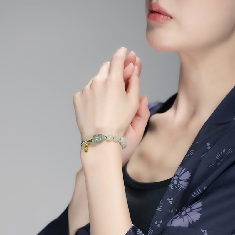 Nimara Ritual Natural Hetian Jade PiXiu Luck Fu Character String Bracelet