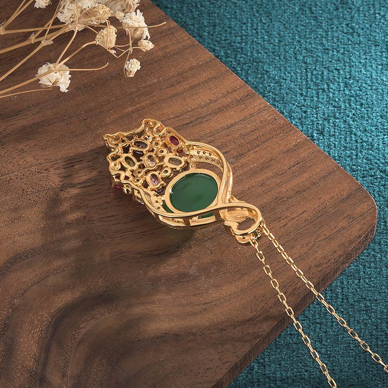 Nimara Ritual Cyan Jade Success Necklace Chain Pendant