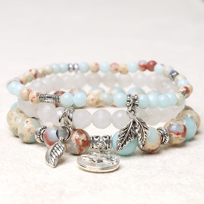 Nimara Ritual 3PCS Natural Quartz Crystal Beaded Healing Energy Lotus Bracelet