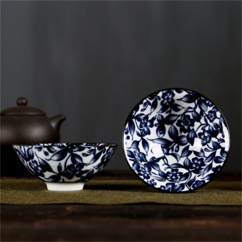 Nimara Ritual Flowers Fu Character Mountains Lotus Cherry Blossoms Ceramic Teacup Kung Fu Tea Cup