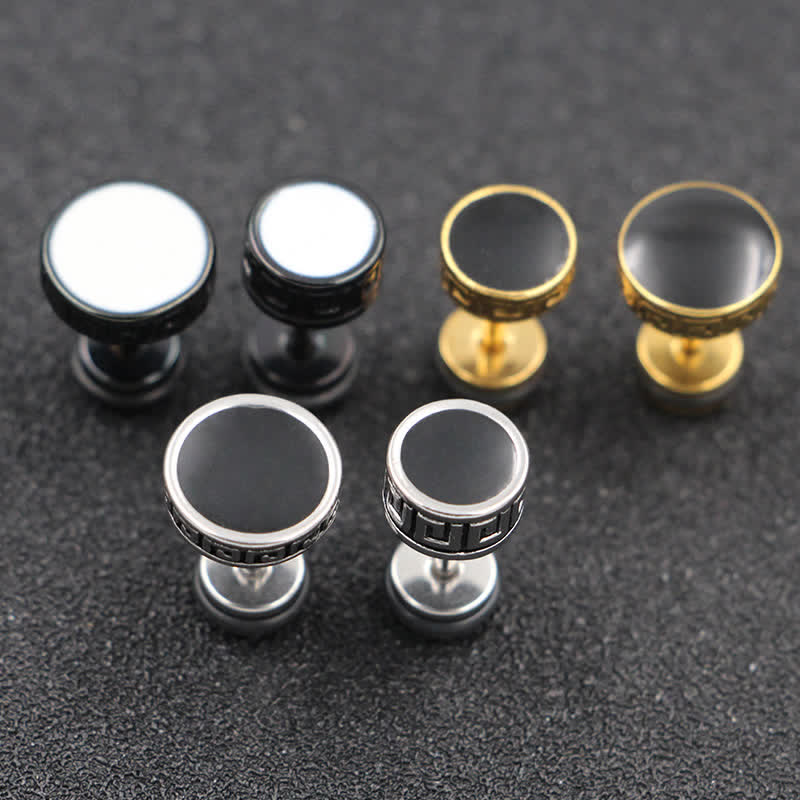 Nimara Ritual Cool Men Titanium Steel Balance Round Stud Earrings