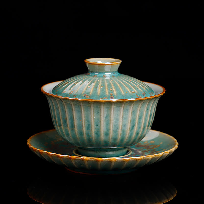 Nimara Ritual Retro Glaze Kiln Change Ceramic Gaiwan Sancai Teacup Kung Fu Tea Cup And Saucer With Lid