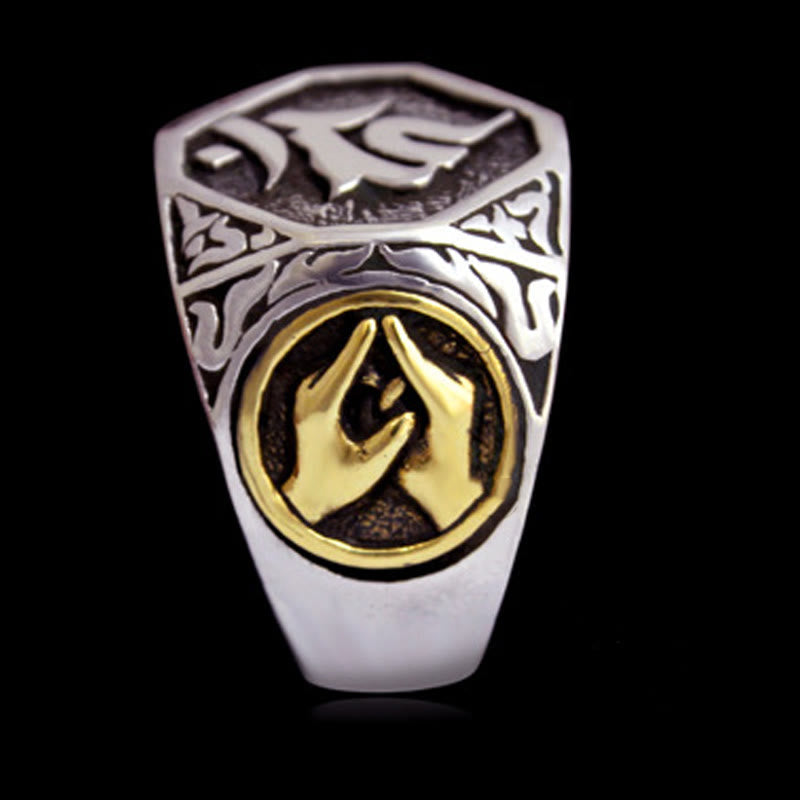 Nimara Ritual 925 Sterling Silver Sanskrit Design Carved Protection Adjustable Ring