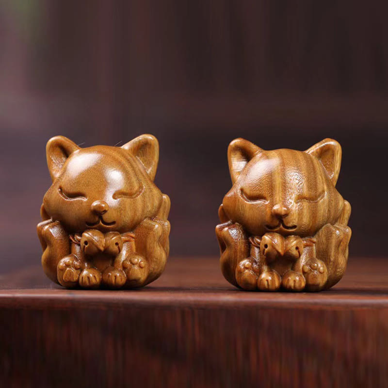 Nimara Ritual Mini Nine Tailed Fox Ivory Fruit Sandalwood Green Sandalwood Blessing Decoration