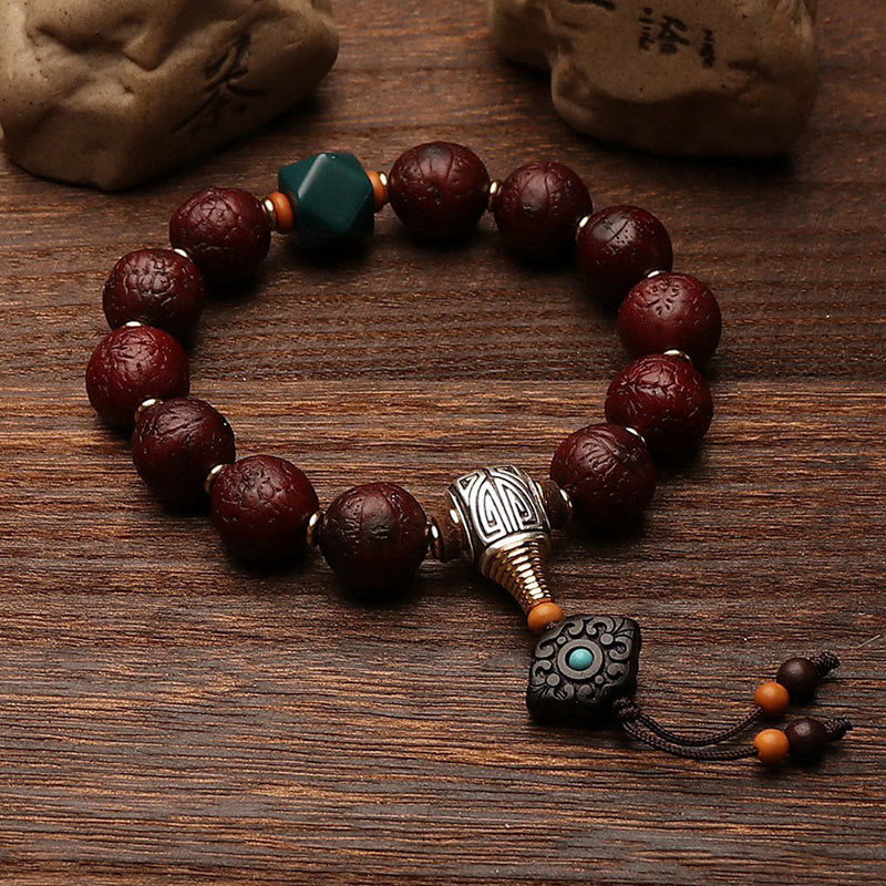Nimara Ritual Tibetan Bodhi Seed Agate Bead Luck Wealth Tassel Charm Wrist Mala