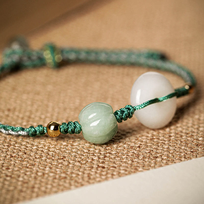 Nimara Ritual White Jade Peace Buckle Pumpkin Bead Luck Blessing Braided Bracelet