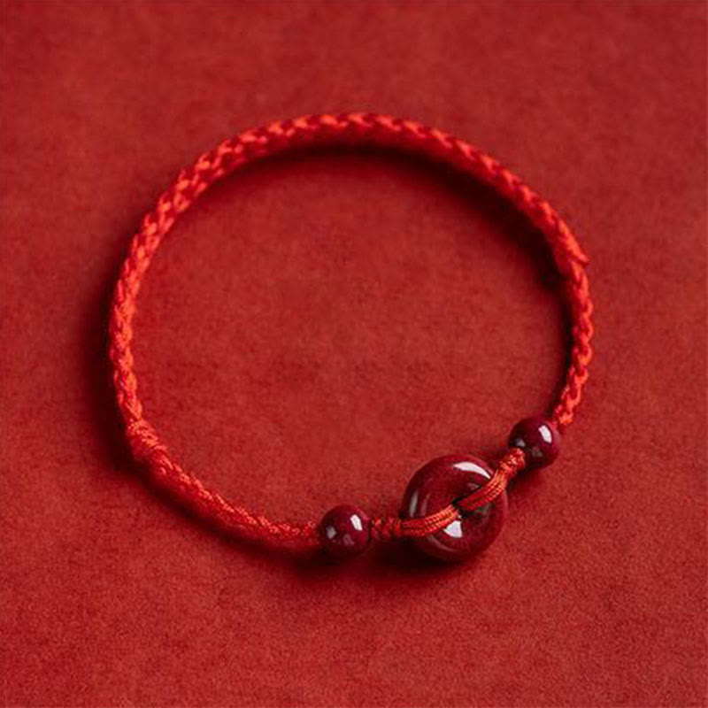 Nimara Ritual Handmade Cinnabar Peace Buckle Safe and Healthy Charm Blessing String Bracelet Anklet