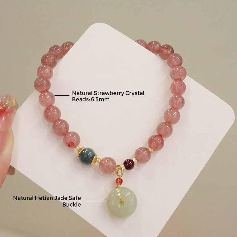Nimara Ritual Natural Strawberry Quartz Jade Peace Buckle Coin Purse Healing Bracelet
