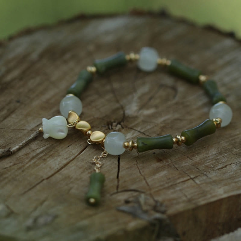 Nimara Ritual Green Bamboo Jade Lily of the Valley Wealth Bracelet