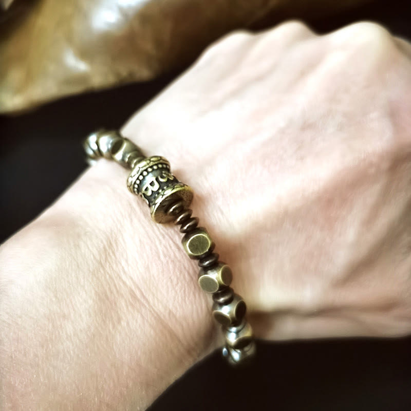 Nimara Ritual Tibetan Om Mani Padme Hum Carved Copper Brass Amulet Focus Bracelet