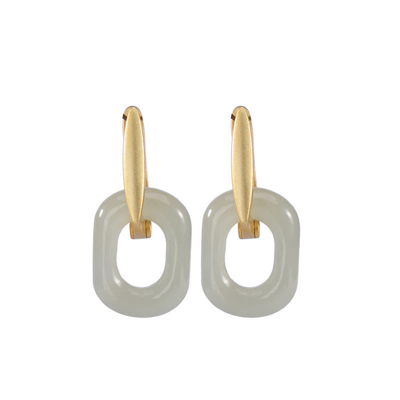 Nimara Ritual 925 Sterling Silver Round White Jade Happiness Blessing Earrings
