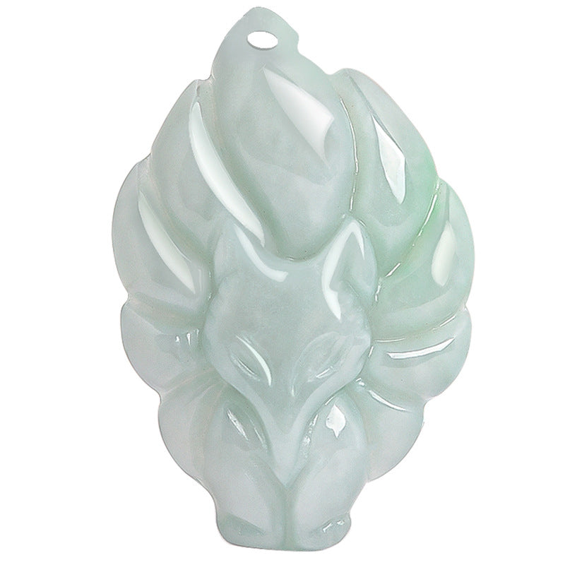 Nimara Ritual Natural Jade Nine Tailed Fox Luck Prosperity Necklace Pendant