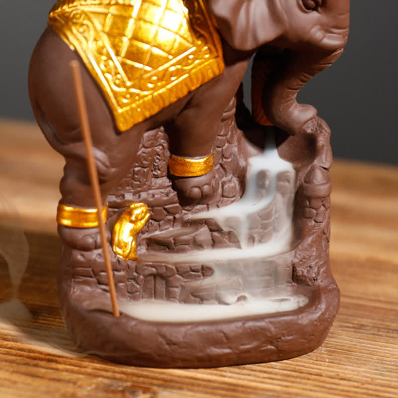 Nimara Ritual Tibetan Elephant Purple Clay Backflow Smoke Fountain Peace Healing Incense Burner Decoration