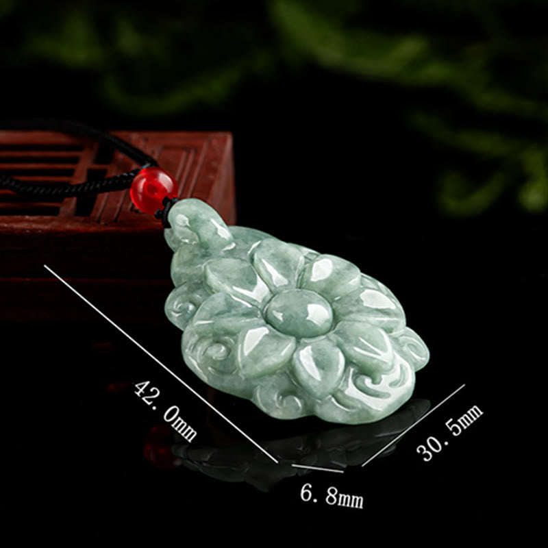 Nimara Ritual Natural Jade Kalanchoe blossfeldiana Flower Pattern Luck Necklace Pendant
