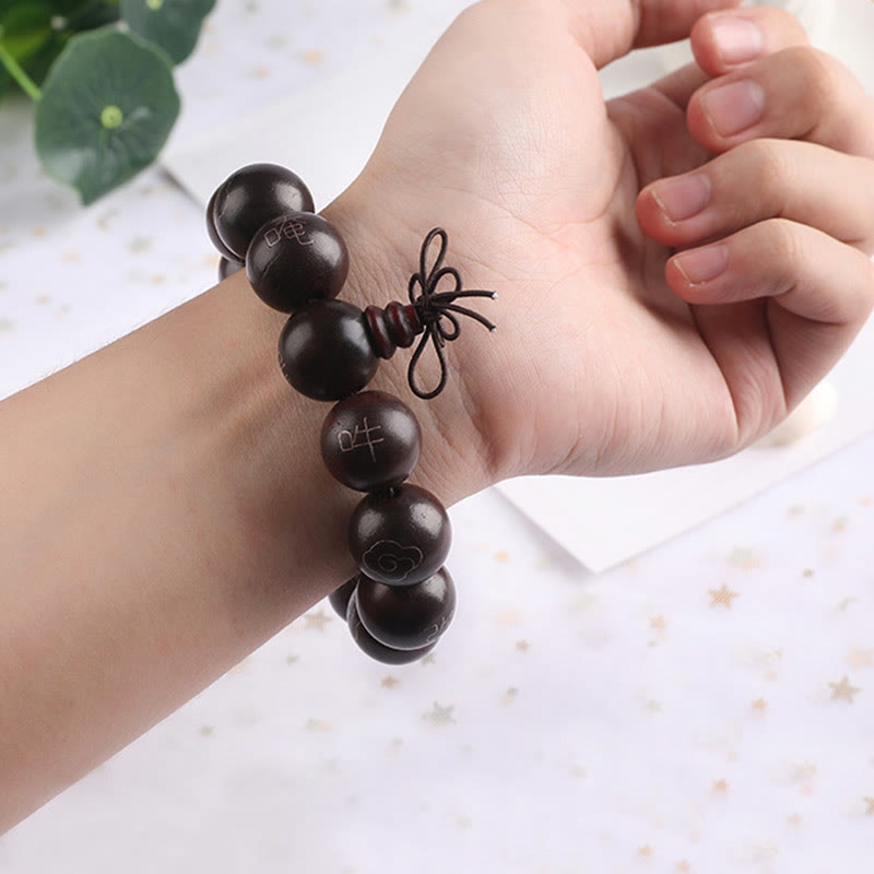 Nimara Ritual 925 Sterling Silver Inlaid Small Leaf Red Sandalwood Om Mani Padme Hum Character Auspicious Clouds Protection Bracelet