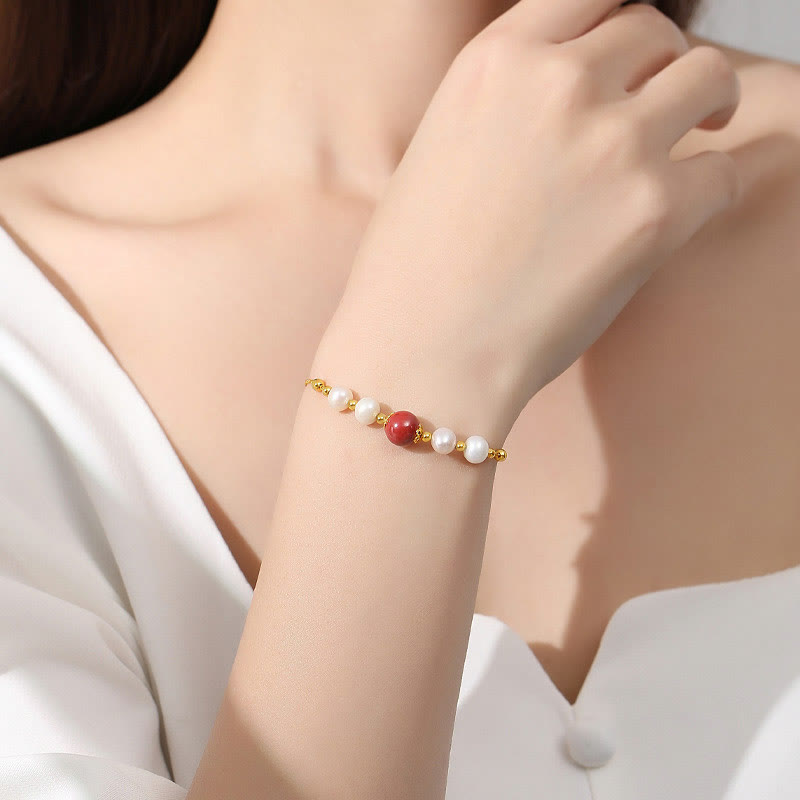 Nimara Ritual 925 Sterling Silver Pearl Cinnabar Healing Bead Chain Bracelet